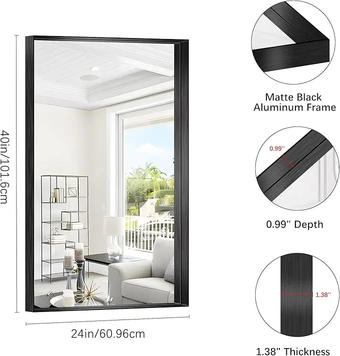 NIMURY Black Bathroom Mirror, 40x24 Inch Rectangular Framed Mirror, Large Wall Mounted Bathroom Vanity Mirror Over Sink for Bedroom,Restroom, Living Room, Hangs Vertically or Horizontally - ModernBath