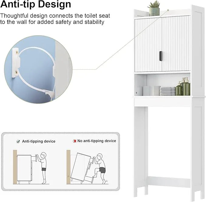Bathroom Over The Toilet Storage Cabinet,Farmhouse Over The Toilet Storage with 2 Wave-Pattern Doors and Open Storage Shelf,Space Saver Behind Toilet Bathroom Organizer for Restroom/Laundry - ModernBath