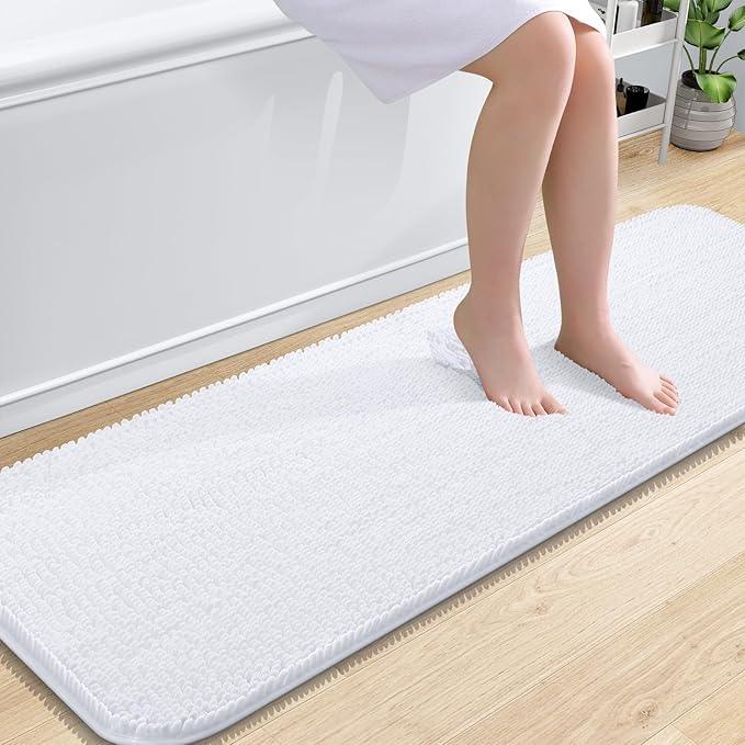 OLANLY Bathroom Rugs 59x20, Extra Soft Absorbent Chenille Bath Rugs, Rubber Backing Quick Dry, Machine Washable Bath Mats for Bathroom Floor, Tub and Shower, Home Decor Accessories, White - ModernBath