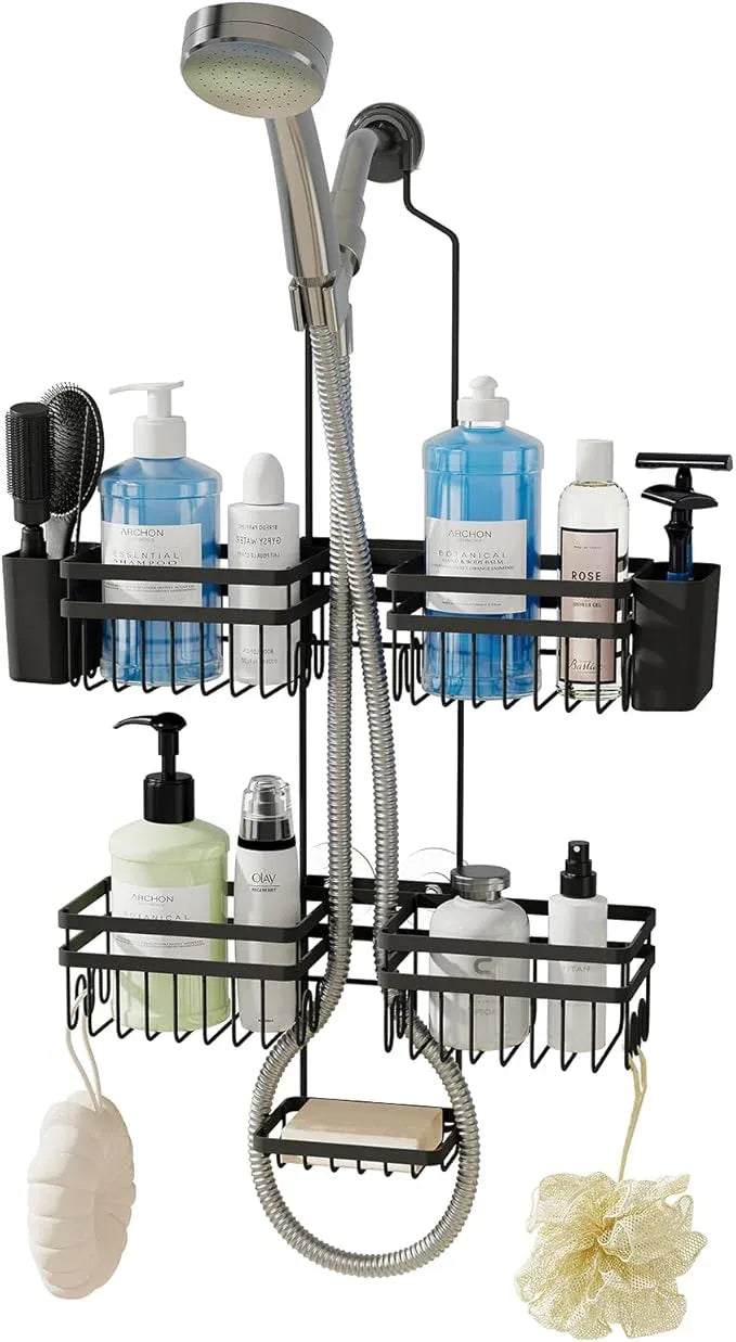 STAHLHEART Shower Caddy Hanging for Bathroom Organizers and Storage - 3-Tier Adjustable Anti-Swing Shower Organizer Hanging with Heavy-Duty Suction Cups, Damage-Free Rustproof (Black) - ModernBath