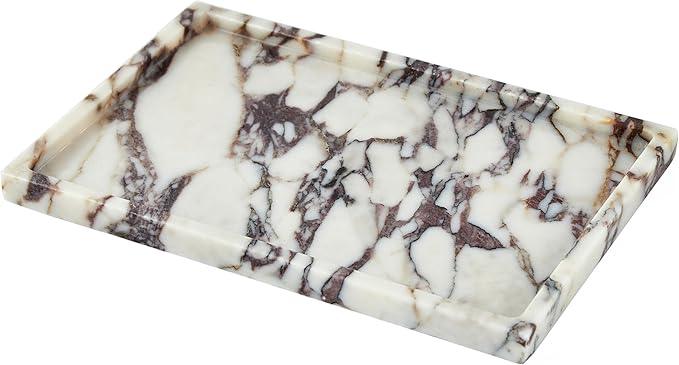 Denique Natural Marble Vanity Tray for Bathroom Countertop, Stone Storage Tray for Home Decor, 12"x8" Genuine Calacatta Viola Marble Perfume Jewelry Organizer for Kitchen Dresser - ModernBath