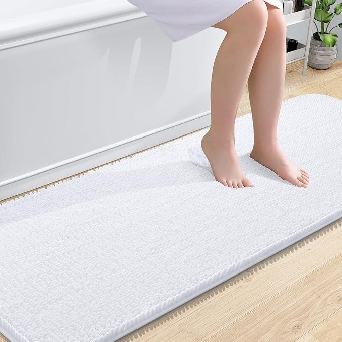 OLANLY Bathroom Rugs 70x24, Extra Soft Absorbent Chenille Bath Rugs, Rubber Backing Quick Dry, Machine Washable Bath Mats for Bathroom Floor, Tub and Shower, Home Decor Accessories, White - ModernBath