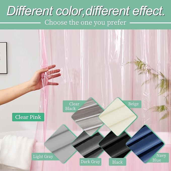 Mrs Awesome Clear Pink Shower Curtain Liner with 3 Magnets, 72x72 Premium Flexible Sturdy Plastic Shower Curtain for Bathroom Lightweight & Waterproof, Clear Pink - ModernBath