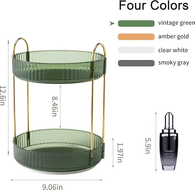 YCIA&DONE 360 Rotating Makeup Organizer and Storage for Vanity Countertop 2 Tiers, High Capacity Cosmetic Skincare Perfume Organizers for Dresser Bathroom Lazy Susan (Vintage Green) - ModernBath