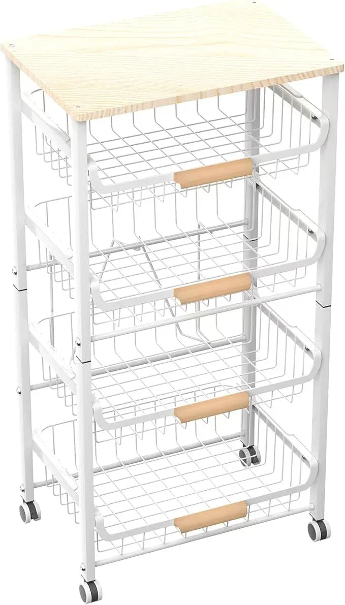 5-Layer Fruit Basket Kitchen Food Storage Organizer and Storage Rack, Stackable Storage cart with Desktop, Pull-Out Hollow Metal Storage Basket, Wheeled Sorting Rack Spice Rack - ModernBath