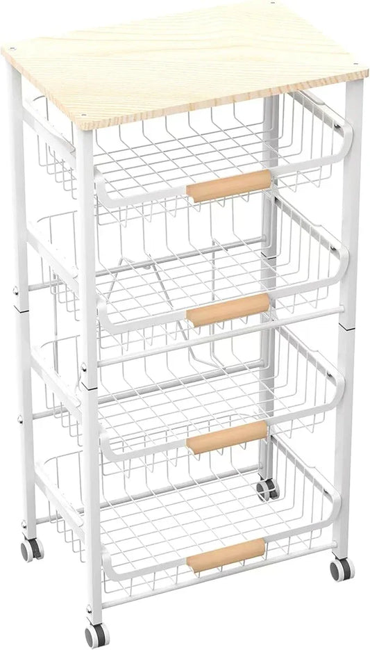 5-Layer Fruit Basket Kitchen Food Storage Organizer and Storage Rack, Stackable Storage cart with Desktop, Pull-Out Hollow Metal Storage Basket, Wheeled Sorting Rack Spice Rack - ModernBath