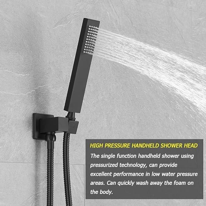 Heable Matte Black Shower System 10 Inches Bathroom Luxury Rain Shower Head with Handheld Combo Set Wall Mounted High Pressure Rainfall Shower Head System Shower Faucet with Valve and Trim Kit - ModernBath