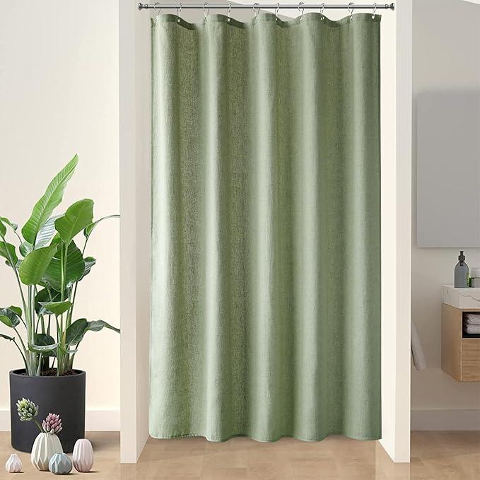 Naturoom 54 Inch Shower Curtain - Stall Narrow Half Green Linen Ultra Thick Fabric Shower Curtain Set with Hooks, Boho Farmhouse Rustic RV Camper Bath Curtains for Bathroom, Sage Green, 54 x 78 - ModernBath
