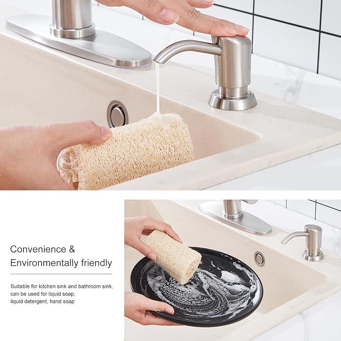 GAGALIFE Built in Counter Soap Dispenser (Brushed Nickel) for Kitchen Sink and Extension Tube Kit, Anti-Leakage Upgrade with 40" Tube No More Top Refill - ModernBath