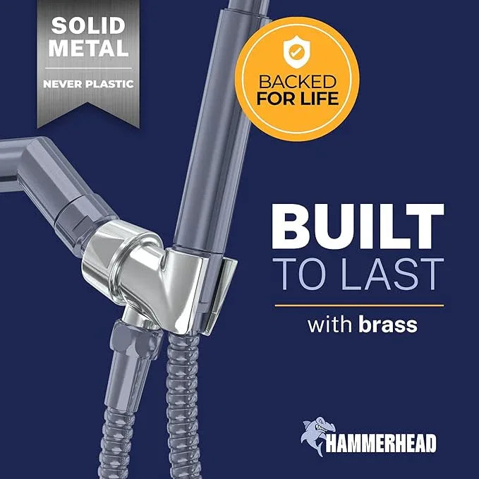 HammerHead Showers® Solid Metal Handheld Shower Head Holder - Chrome - Adjustable Shower Wand Holder with Wall Hook Bracket and Pivot Ball - Hand Held Shower Head Holder - Shower Hose Holder - ModernBath