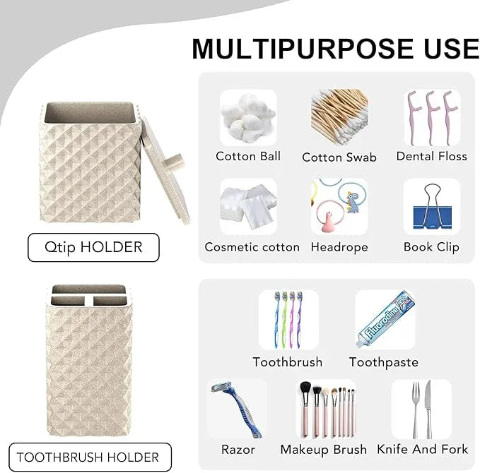 Bathroom Accessories Set Resin 6PCS, Square Toothbrush Holders Set Complete with Soap Dispenser, Vanity Tray, Tumbler, Cups and Cotton Swab Jars (Beige Diamond, Resin Bath 6 PCS) - ModernBath