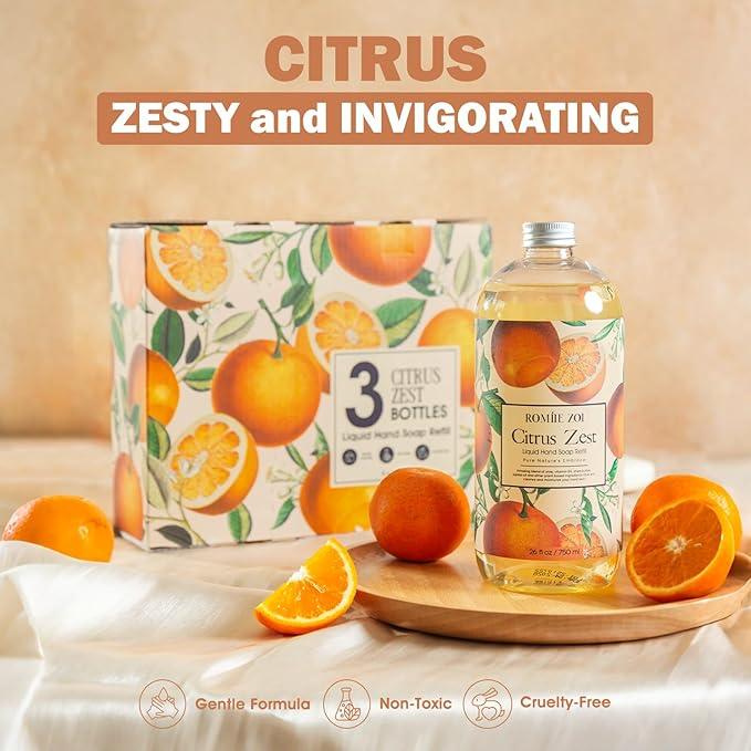 ROMIIE ZOI Liquid Hand Soap Refill Gift Set – 3 Pack (26 Fl Oz Each), Citrus Zest Scent – Moisturizing, Biodegradable & Cruelty-Free Formula with Essential Oils for Sensitive Skin - ModernBath