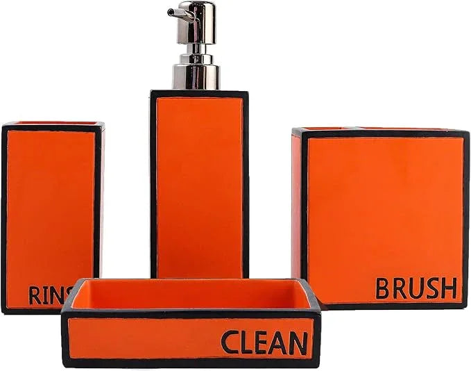 Hymmah Bathroom Accessories Set,Toothbrush Holder,Farmhouse Bathroom Decor,4 Pcs Resin Gift Set Apartment Necessities, Contain Toothbrush Cup,Soap Dispenser,Soap Dish,Tumbler Orange - ModernBath