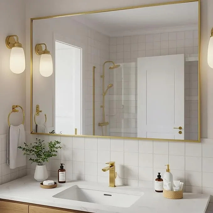 Bonverre 24x40 Inch Brass Bathroom Mirror for Wall, Aluminum Frame Rectangle Rectangular Vanity Mirror, Modern Large for Bedroom, Living Room, Horizontal or Vertical - ModernBath