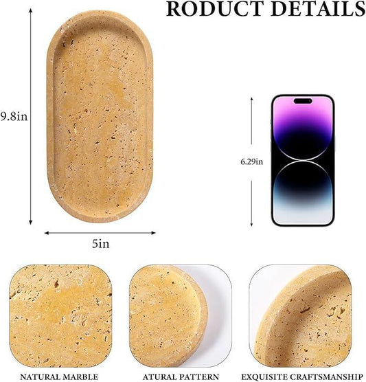 Koville Natural Travertine Tray for Bathroom Vanity, Noble Golden Yellow Bathroom Marble Trays for Countertop Organizer, Decorative Home Décor Catchall Tray for Perfume, Candles, Jewelry Dish Trays - ModernBath