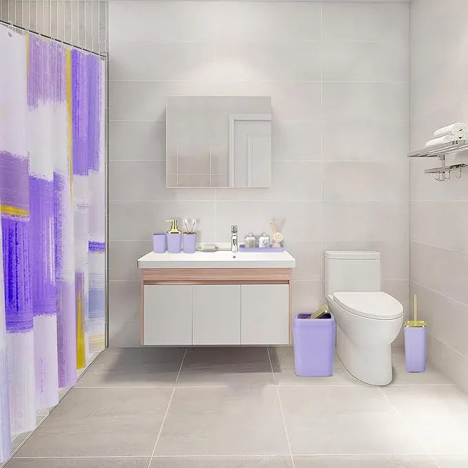 XLHOMO Purple Bathroom Accessories Set, Bathroom Sets with Shower Curtain, Purple Bathroom Accessories with Trash Can, Soap Dispenser, Soap Dish, Toilet Brush Holder, Qtip Holders for Bathroom - ModernBath