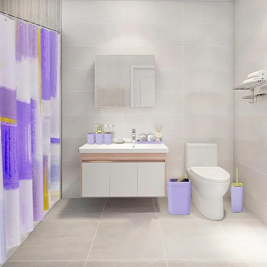 XLHOMO Purple Bathroom Accessories Set, Bathroom Sets with Shower Curtain, Purple Bathroom Accessories with Trash Can, Soap Dispenser, Soap Dish, Toilet Brush Holder, Qtip Holders for Bathroom - ModernBath