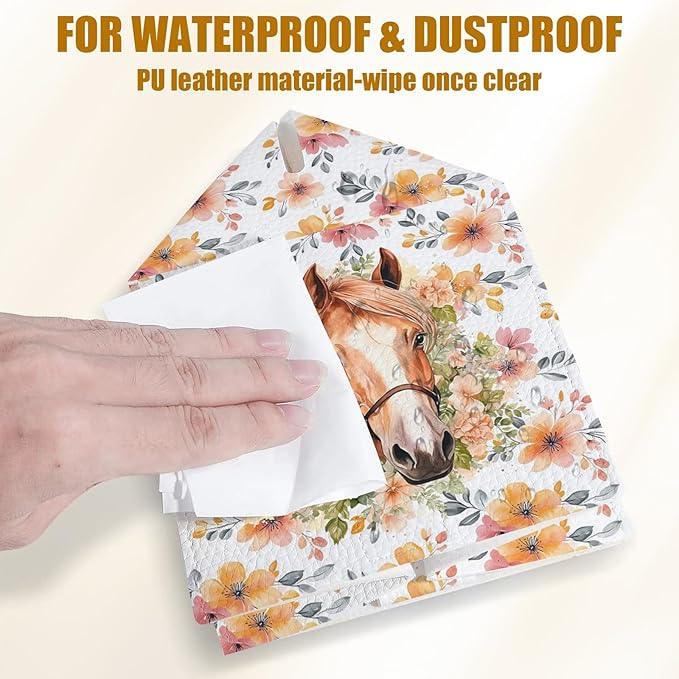 Horse Floral Tissue Box Cover 2PCS, Leather Tissue Box Holder Square Facial Paper Case Tissue Box Cube Organizer for Bathroom Bedroom Desk Office - ModernBath