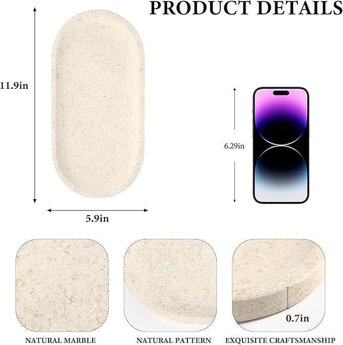 Koville Marble Vanity Tray for Decor, Natural Bathroom Tray for Bathroom Countertop, Stone Decorative Trays for Dresser Organizer, Storage Trays for Perfume, Jewelry Holder(Beige Yellow) - ModernBath