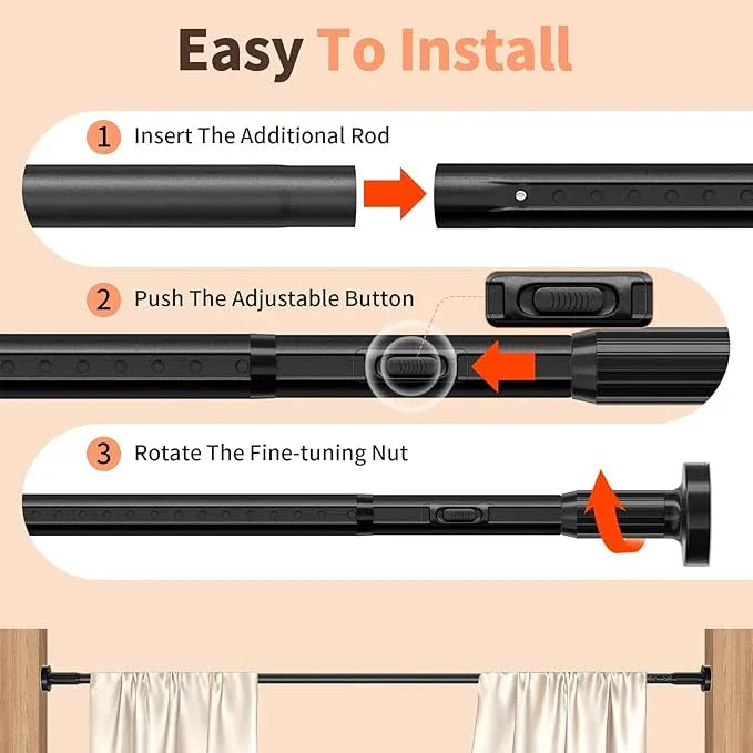 Treije Tension Curtain Rod 39-122 Inch, Outdoor Extra Long Tension Rod No Drilling for Window or Bathroom Patio, Adjustable Heavy Duty Shower Curtain Rod, Easy to Install, Never Rust, Non-Slip-Black - ModernBath
