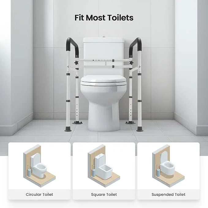 Careboda Toilet Safety Rails, Toilet Frame for Seniors, Elderly & Disabled, Toilet Rails Adjustable, Foldable Toilet Handles, Non-Slip Foot Mats, Easy to Store, Fit Any Toilets, 300lbs Capacity - ModernBath