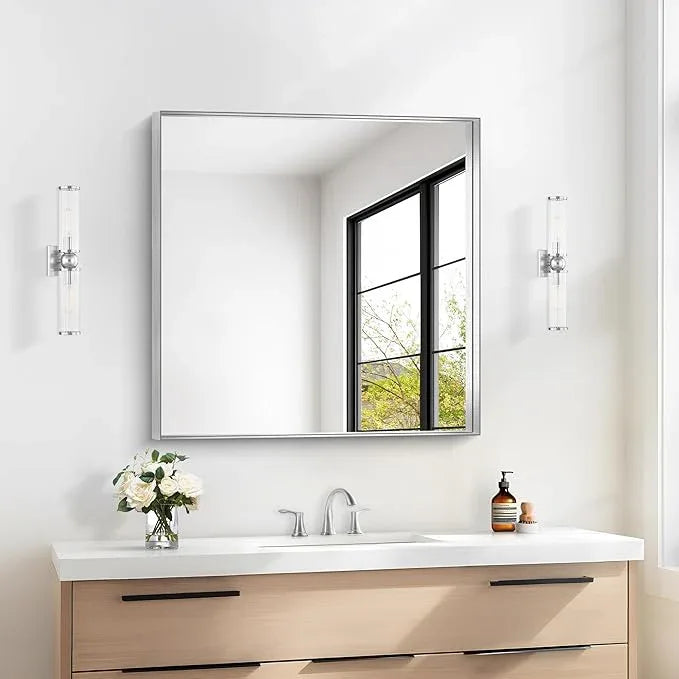 NIMURY Silver Bathroom Mirror, 30x30 Inch Rectangular Framed Mirror, Large Wall Mounted Bathroom Vanity Mirror Over Sink for Bedroom,Restroom, Living Room, Hangs Vertically or Horizontally - ModernBath