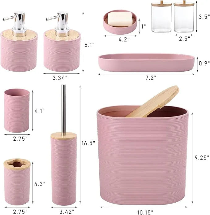 XLHOMO Pink Bathroom Set, Pink Bathroom Accessories Set with Trash Can, 2PCS Soap Dispensers, Soap Dish, Toothbrush Holder, Toothbrush Cup,Toilet Brush, Tray and Qtip Holders for Bathroom Decor - ModernBath