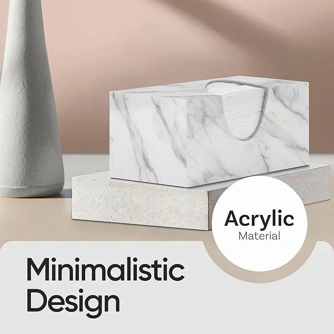 Tissue Box Cover Rectangle - Tissue Box Holder Rectangular - Compatible with Puffs - Acrylic Marble Bathroom Accessories Decor - ModernBath