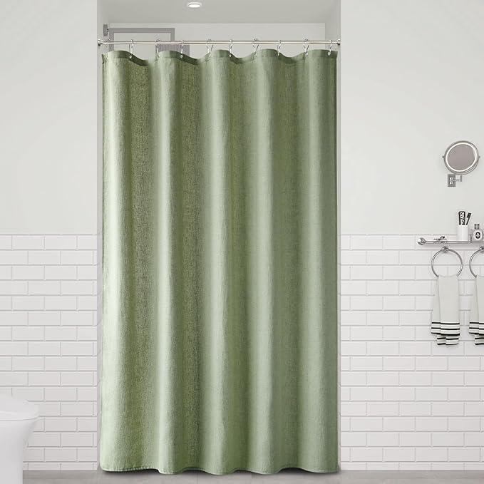 Naturoom 54 Inch Shower Curtain - Stall Narrow Half Green Linen Ultra Thick Fabric Shower Curtain Set with Hooks, Boho Farmhouse Rustic RV Camper Bath Curtains for Bathroom, Sage Green, 54 x 78 - ModernBath