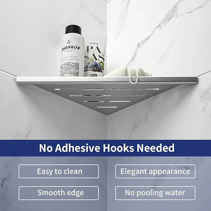 10'' Corner Shower Shelf 2PCS, 304 Stainless Steel Grout in Shelves for Tiled Wall, Recessed Bathroom Shelves, No Drilling Needed (10'', Silver) - ModernBath