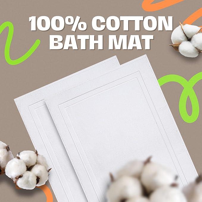 Infinitee Xclusives Premium Cotton Bath Mats for Bathroom – Pack of 2 | 34x22 Inches | Ultra Soft, Super Absorbent, Non-Slip, Machine Washable Mats (White) [Not a Rug] - ModernBath