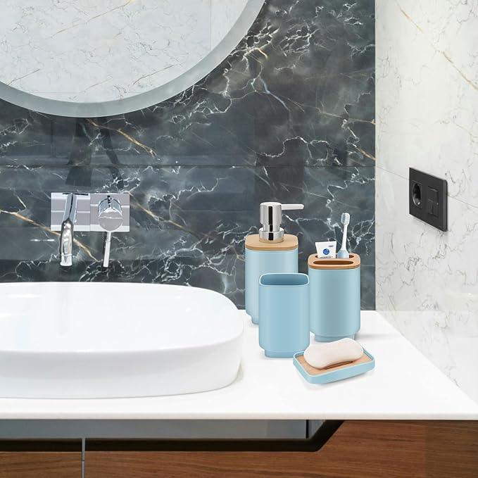 Bathroom Accessories Set,Blue Bathroom Set,24 Pieces Bathroom Accessory Set with Shower Curtain,Trash Can for Bathroom Accessories Décor and Home Gifts - ModernBath