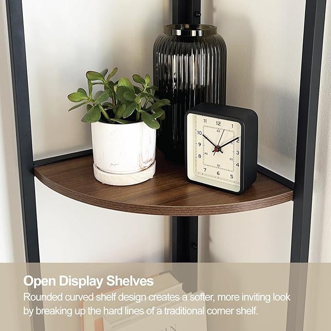 Mitus Corner Shelf Tower with Storage Cabinet, Modern Display Bookshelf Stand, Plant Shelf for House Décor, Living Room, Bar, Office, Kitchen, Bathroom, Bedroom - 65" H Rustic Brown - ModernBath