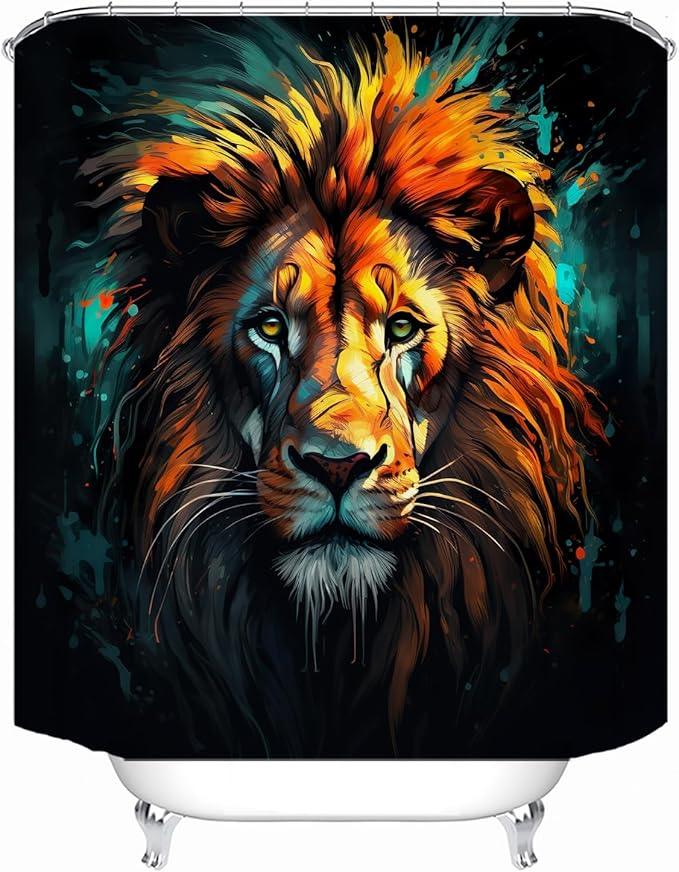 LYFANS Bathroom Uses Vintage Oil Painting Lion 3D Shower Curtain, Luxury Bathtub Standard Shower Curtain, Waterproof and Bright Fabric Shower Curtains, Size (72x72 Inches) - ModernBath