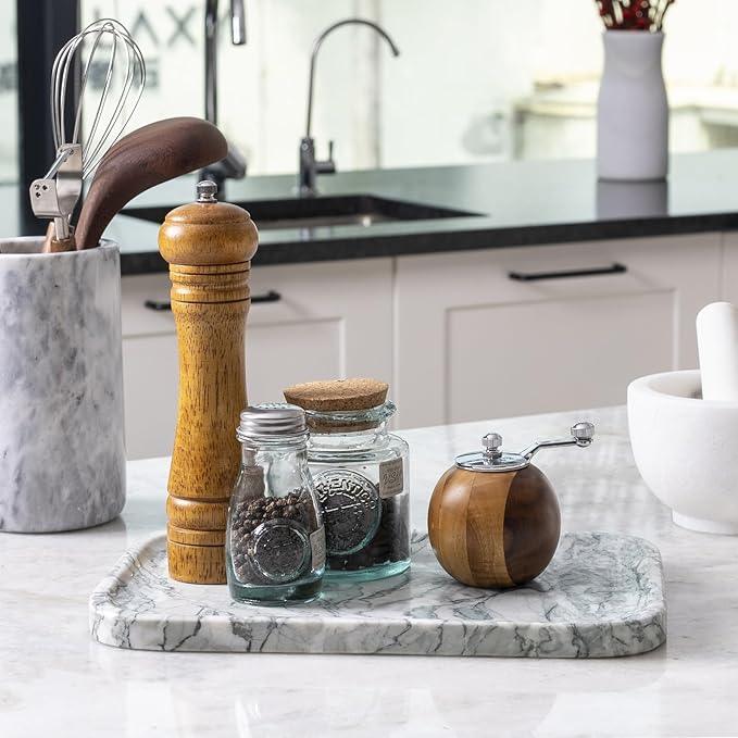 Karibiber Vanity Tray, Marble Bathroom Tray Countertop, Decorative Dresser Organizer, Green Stone for Perfume Jewelry Holder Storage for Kitchen Sink(Light Green) - ModernBath