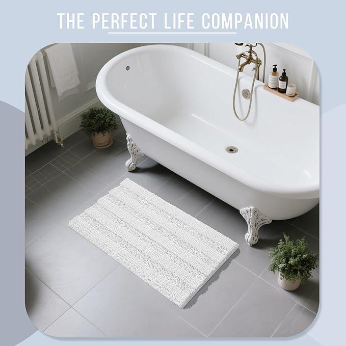 Yimobra Bathroom Rug Mat 36 x 24, Non Slip and Super Absorbent Bath Mat,Machine Washable Quick Dry,Ultra Plush Chenille Shower Rugs for Bathroom Floor Sink Tub and Shower Outside,White - ModernBath