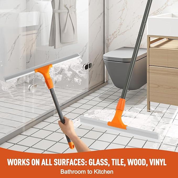 CLEANHOME Silicone Floor Squeegee for Shower Glass, Floor, and Garage - Heavy-Duty Pet Hair Remover, Bathroom Tile Cleaner, Window Wiper - Flexible, No Streaks, Compact Storage - ModernBath