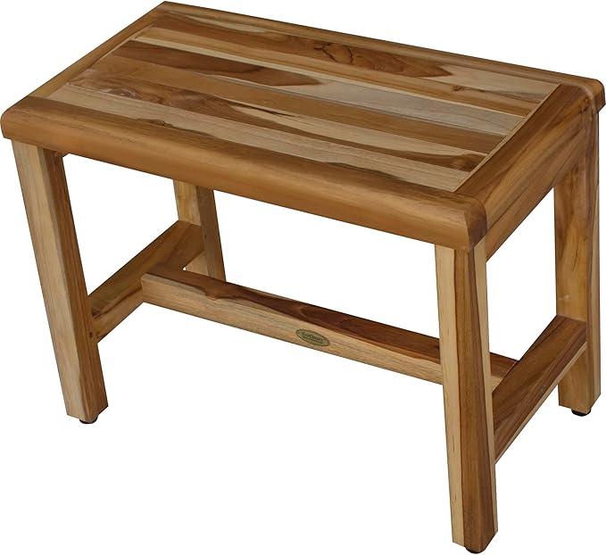 EcoDecors Eleganto 16 Inch Height Natural Color Waterproof Teak Wood Shower Bench Stool Seat Chair for Inside Shower Provides Safety, Storage, and Organization for Bathroom Accessories - ModernBath