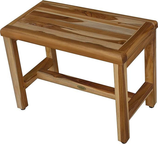 EcoDecors Eleganto 16 Inch Height Natural Color Waterproof Teak Wood Shower Bench Stool Seat Chair for Inside Shower Provides Safety, Storage, and Organization for Bathroom Accessories - ModernBath