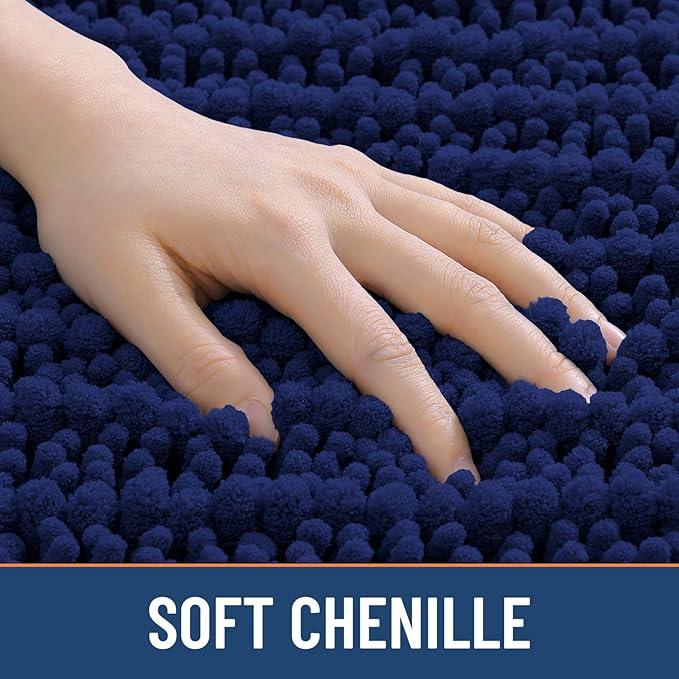 Smiry Bathroom Rugs Mat 47x24, Extra Soft Absorbent Chenille Bath Rugs, Non Slip Rubber Backing Machine Washable Quick Dry Bath Mats for Bathroom Floor, Tub, Shower, Home Decor Accessories, Navy Blue - ModernBath