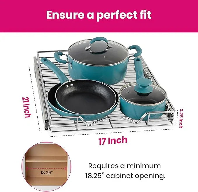 HOLDN’ STORAGE Pull Out Cabinet Organizer, Heavy Duty Caddy w/Lifetime Limited Warranty -17”W x 21”D - Requires At Least 18-1/4” Cabinet Opening, Steel Metal Cabinet Drawers Slide Out, Chrome - ModernBath