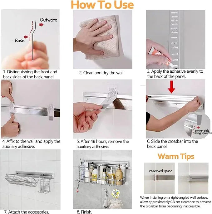 MINGLING Stainless Steel Shower Caddy, 41 cm Wall Back Crossbar Rustproof Shelves with 2 Long Tail Hook Clip, Large Capacity Bathroom Organizers and Storage - ModernBath