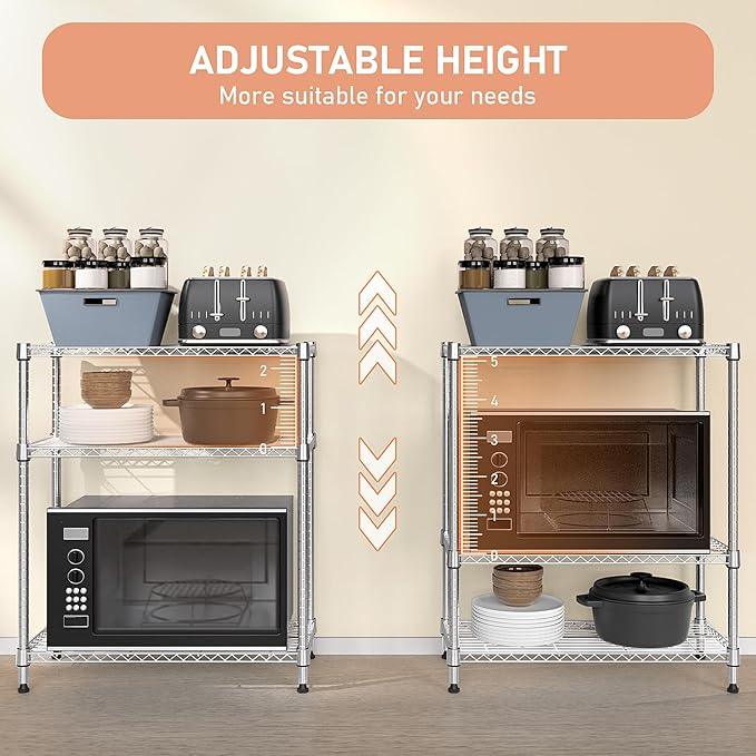 750 lbs 3 Tier Storage Rack Metal Wire Shelving Unit, Storage Standing Shelf Organizer for Laundry Bathroom Kitchen Pantry Closet Garage Basement Utility Room, Chrome 13.8" D x 29.5" W x 35.5" H - ModernBath