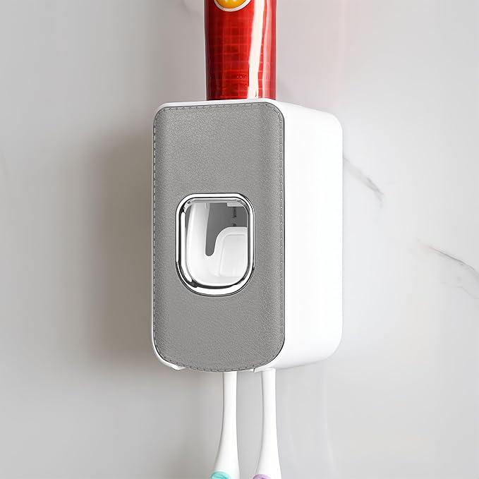 2 Slot Plastic Toothbrush Holder and Toothpaste Dispenser Wall Mounted, Automatic Toothpaste Squeezer, 2 in 1 Tooth Brush Toothpaste Organizer for Shower (Grey) - ModernBath
