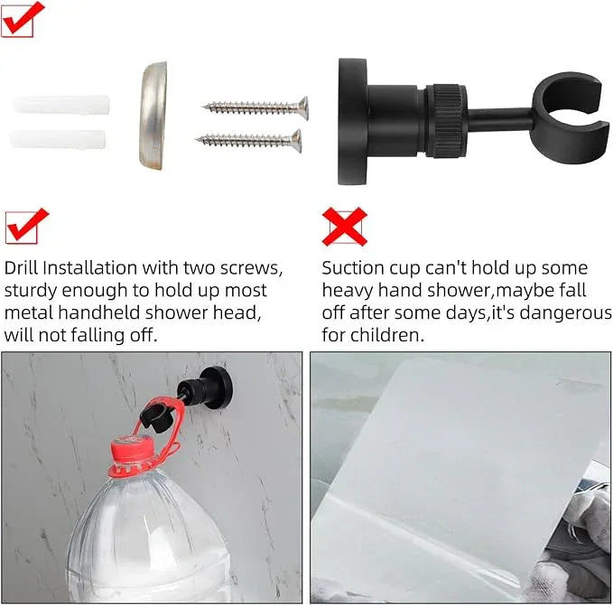 PHASAT Handheld Shower Head Holder Adjustable Solid Brass Handheld Shower Head Bracket Holder Wall Mount,Shower Wand Holder Matte Black,A13023B - ModernBath