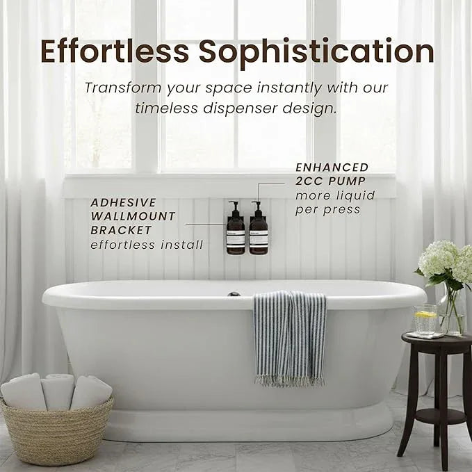 MaisoNovo Shampoo and Conditioner Dispenser - Shower Soap Dispenser Wall Mounted - 16.9 fl oz Set of 2 Amber Plastic Bottles Black Pump - Shampoo Dispenser, Shower Dispenser 2 Chamber No Drill - ModernBath