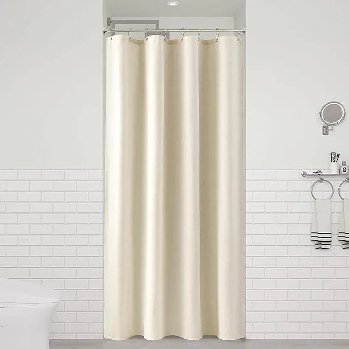 Naturoom Warm Beige 42 Inch Shower Curtain - Stall Narrow Half Linen Ultra Thick Fabric Shower Curtain Set with Hooks, Boho Farmhouse Rustic RV Camper Bath Curtains for Bathroom, 42x72 - ModernBath