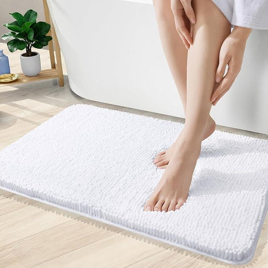 OLANLY Bathroom Rugs 35x24, Extra Soft Absorbent Chenille Bath Rugs, Rubber Backing Quick Dry, Machine Washable Bath Mats for Bathroom Floor, Tub and Shower, Home Decor Accessories, White - ModernBath