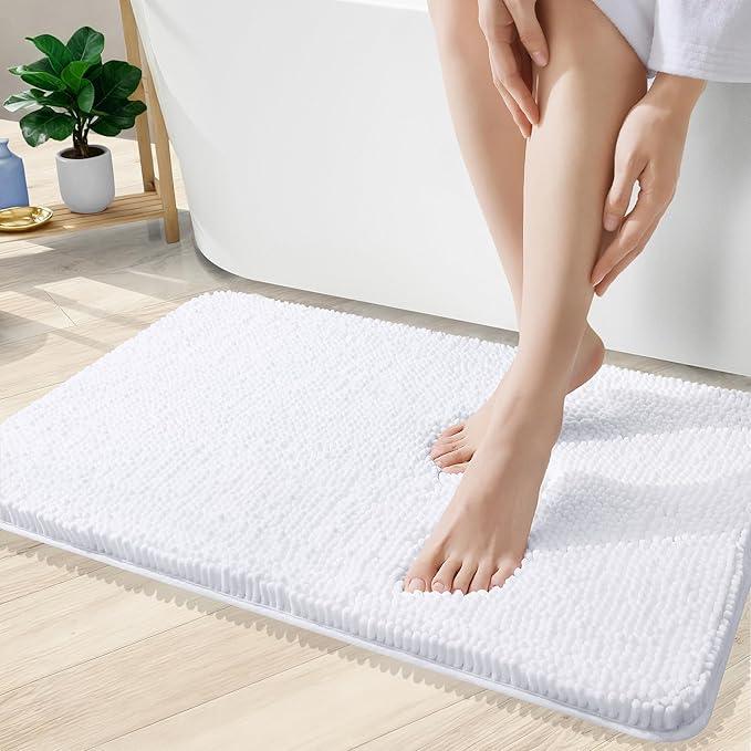 OLANLY Bathroom Rugs 35x24, Extra Soft Absorbent Chenille Bath Rugs, Rubber Backing Quick Dry, Machine Washable Bath Mats for Bathroom Floor, Tub and Shower, Home Decor Accessories, White - ModernBath