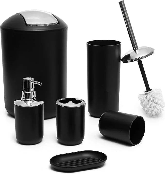 Moss & Stone 6-Piece Bathroom Accessories Set, Includes Soap Dispenser, Toothbrush Holder, Toothbrush Cup, Soap Dish, Complete Black Bathroom Decor Set - ModernBath